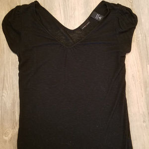 New York & Company Sheer Black V-Neck Top